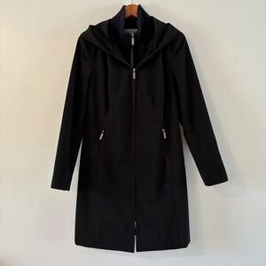 Anne Klein Coat Womens Medium Black Hooded Double Layer Zip Front Parka Jacket